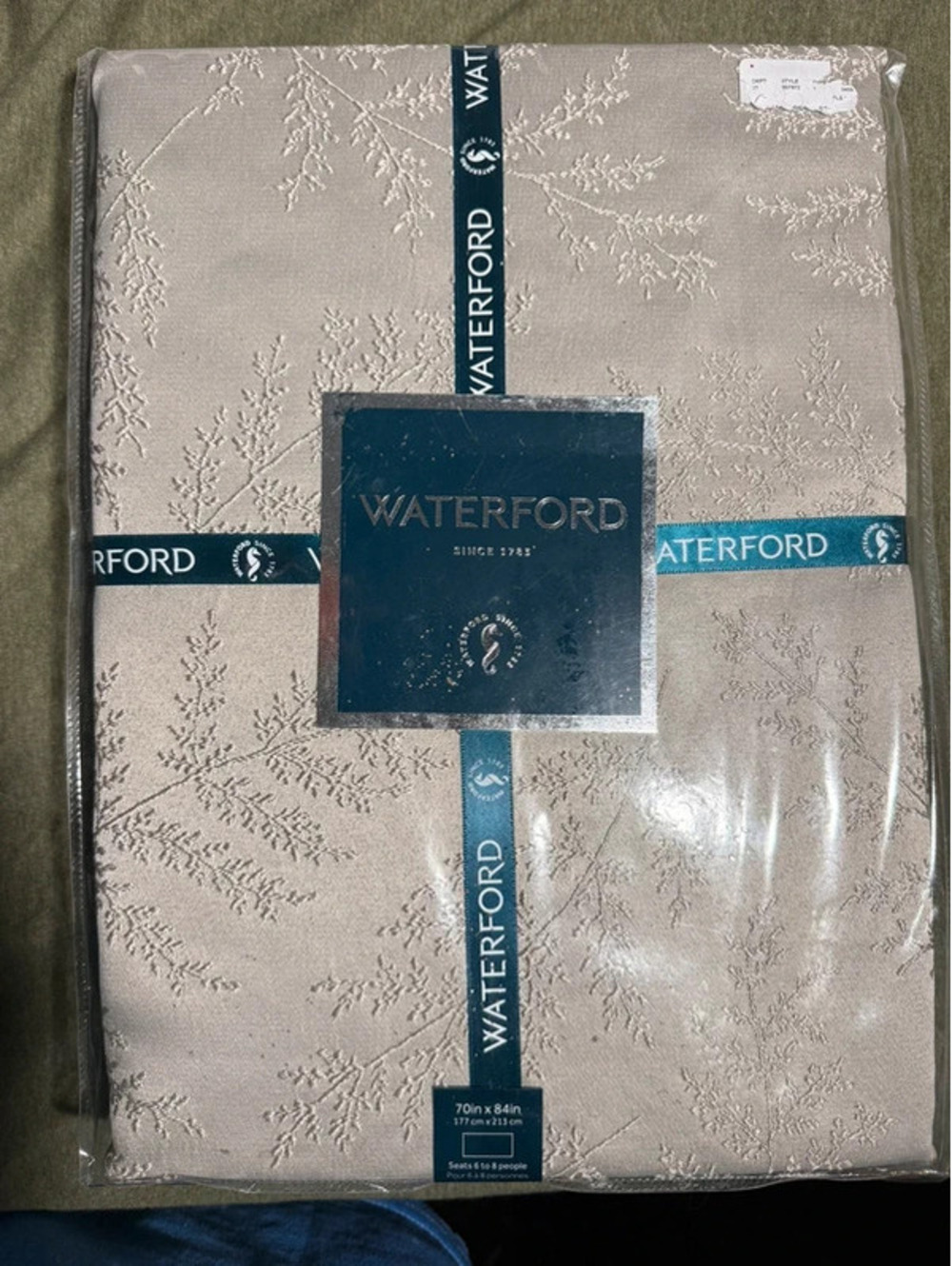 New Waterford Nappe Tossed Leaf Pumice Stone (color) Tablecloth 70” x 84”